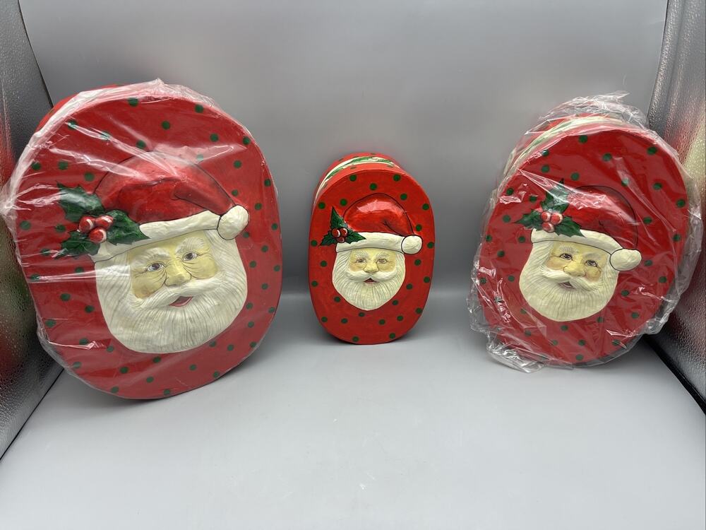 3 Christmas Papier-Mâché Nesting Boxes New